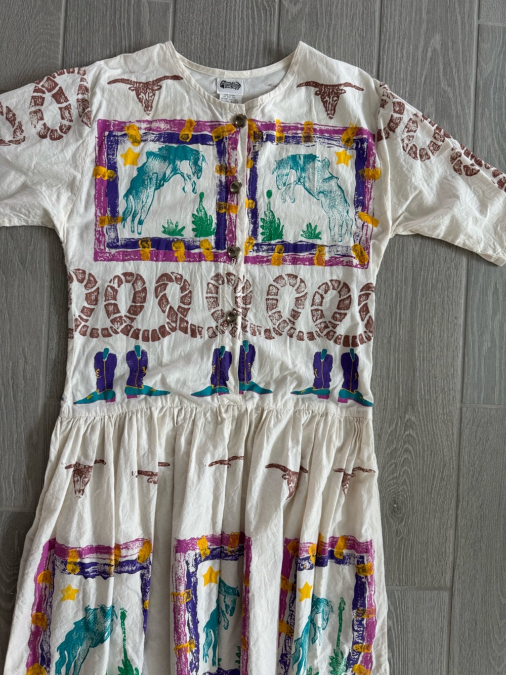PORTABLE ART by ROBIN BROWN Handpainted OOAK Western Rodeo Country Dress VGUC - Picture 4 of 10